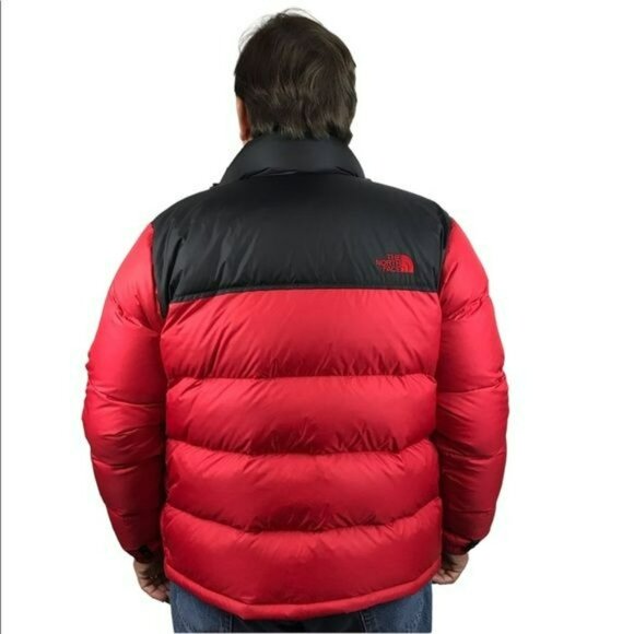 The North Face Mens Nuptse 700 Red Black Puffer Jacket Goose Down Insulated Medi - Picture 3 of 14